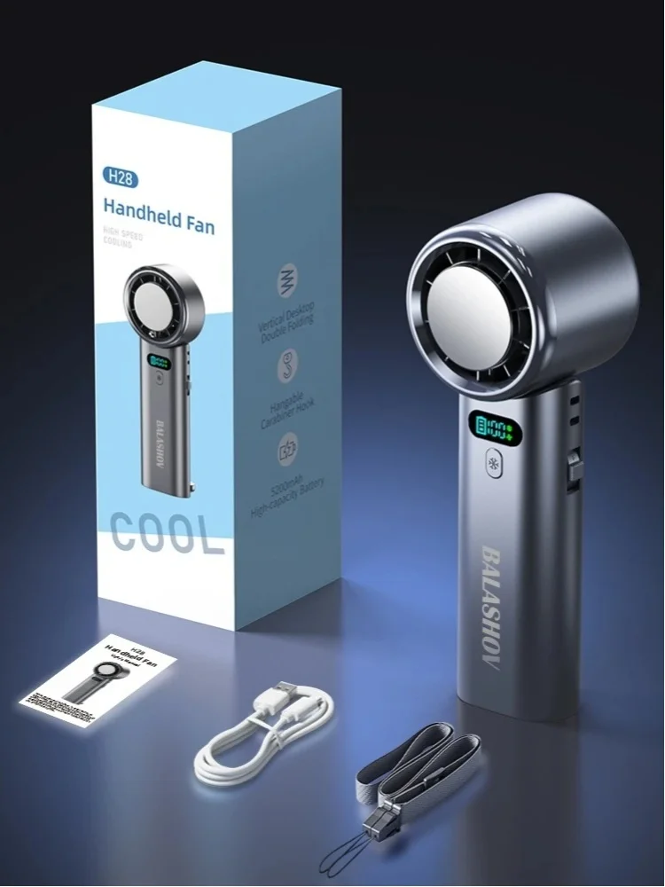 5200mAh Große Kapazität Eiskompressions-Kühlventilator, USB-wiederaufladbar, doppelt faltbar, tragbarer Mini-Ventilator, Taschenventilator, persönlicher Kaltwind-Ventilator, geräuscharm, langlebige