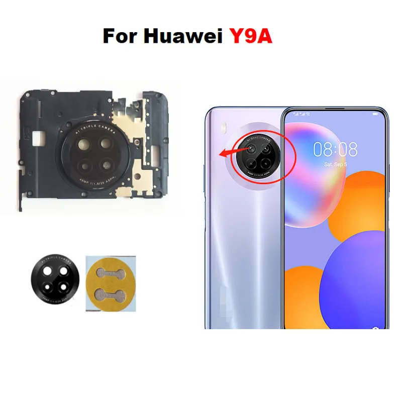 For Huawei Y9A Back Camera Glass Lens Rear Camera Glass With Frame Cover Adhesive Sticker Glue