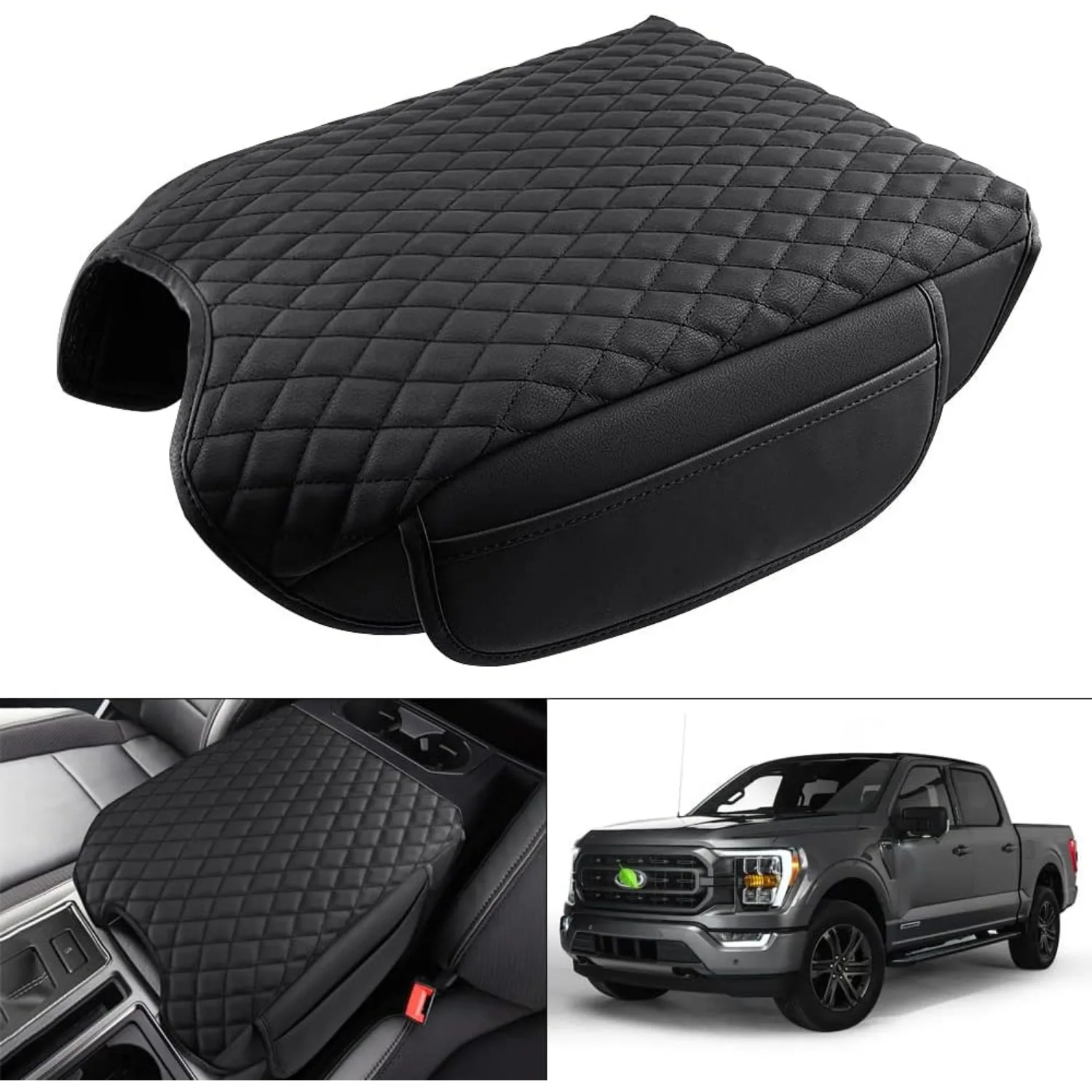 Center Console Cover 2015-2020 Ford F-150 F150 Armrest Cover Cushion Pad Armrest Seat Box Protector with Pockets Storage Bag