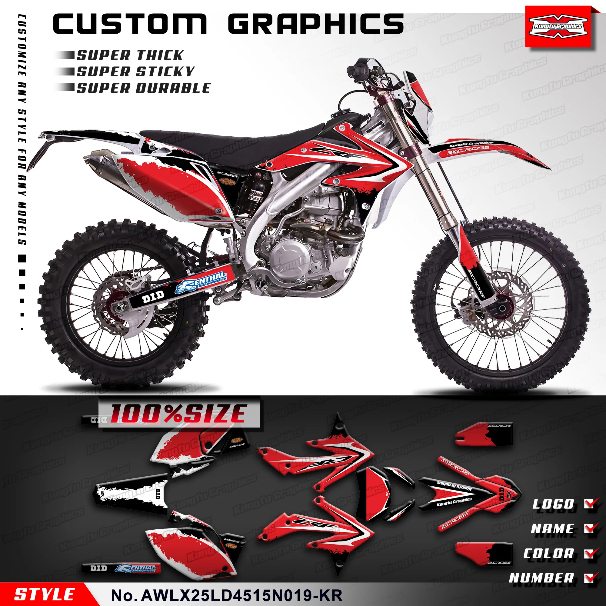 

KUNGFU GRAPHICS Motorcycle Decals Vinyl Graphics Kit for Asiawing LX250 LD450 2015-2024, AWLX25LD4515N019-KR