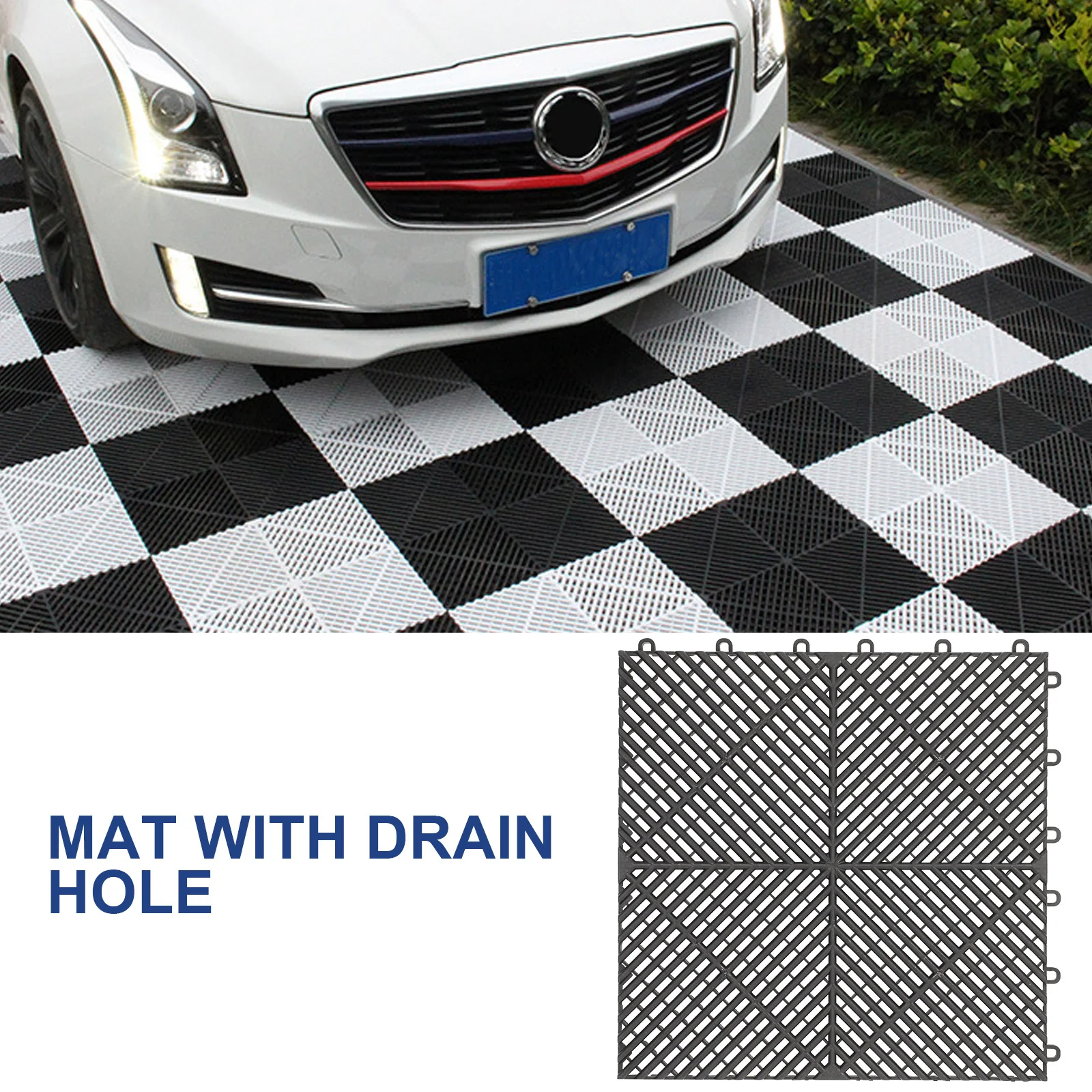 

2 Pcs Car Drainage Floor Mat Waterproof Non Interlocking Large Hole Outdoor Pool Ground Pad Plastic Square for Concrete