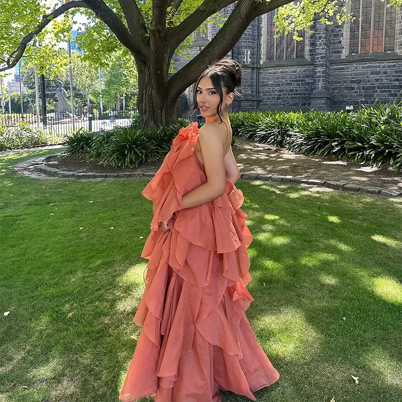 

Lady Multi Layers Robes Sexy Ruffles Long Dress Women Flower Backless Sleeveless Solid Party Beach Dresses Female 2025 Summer
