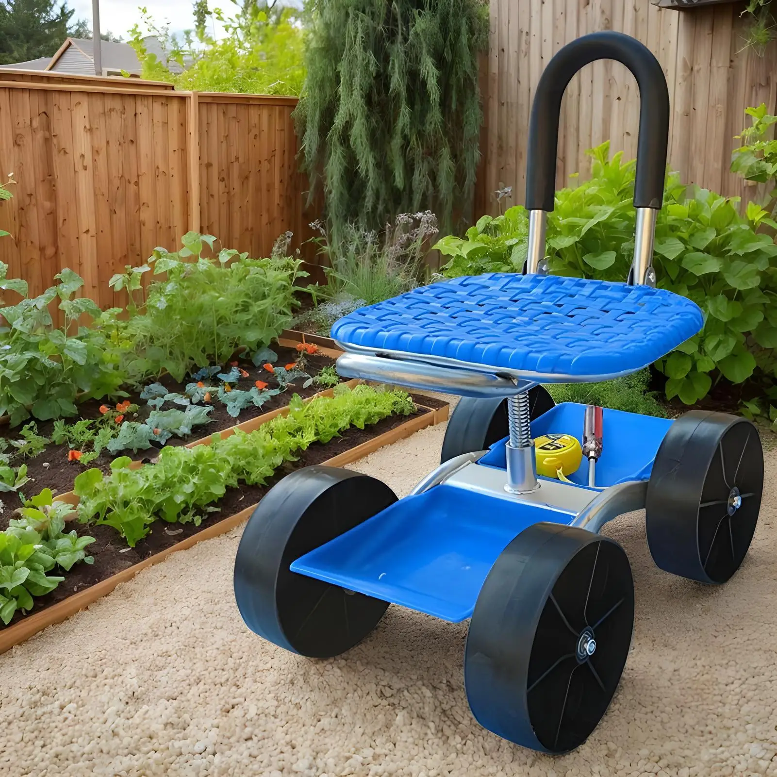 Garden Rolling Work Seat Rolling Garden Cart Stool Garden Seat Cart Rotating Garden Stools Adjustable Height for Farm