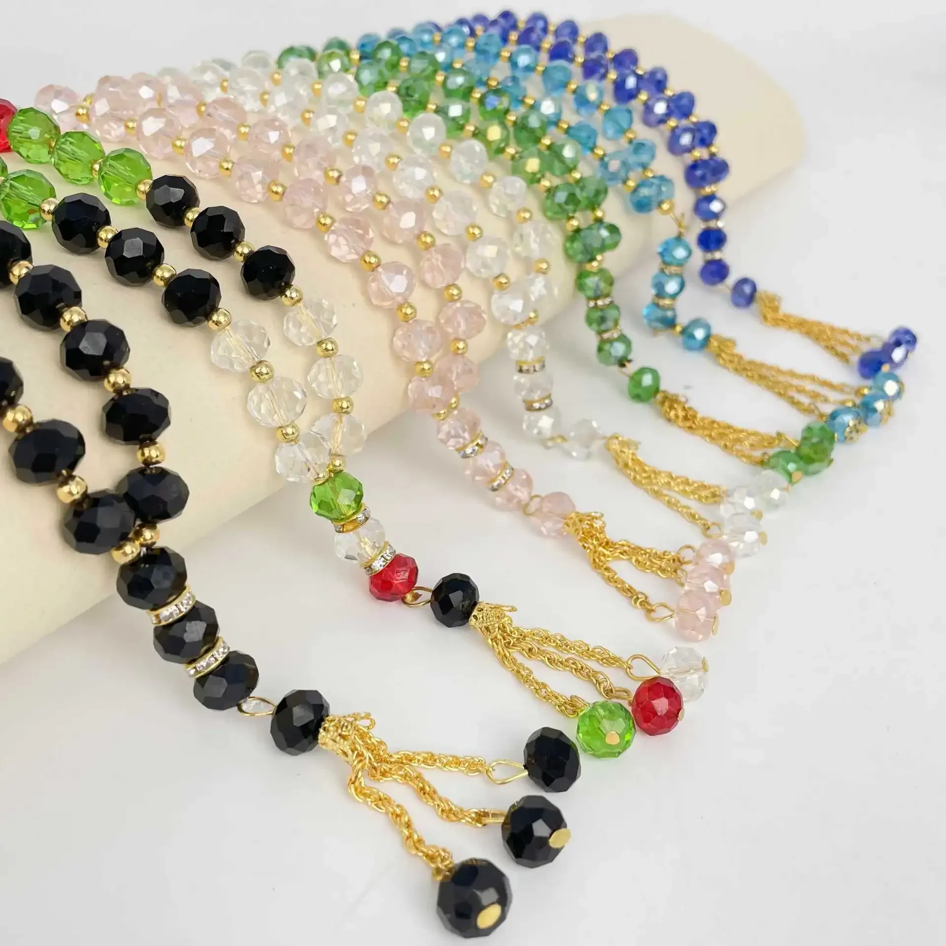 10mm 33 Beads Crystal Glass Rosary Tasbih Allah Mohammed Bracelet Tassel Pendant Prayer Beads Islam Muslim Tasbeeh Meditation