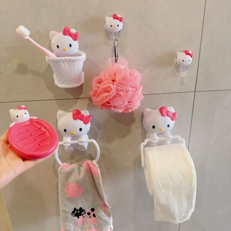 New Hello Kitty movie peripheral cartoon cute bathroom towel rack washing toothbrush holder bathroom punch-free storage rack