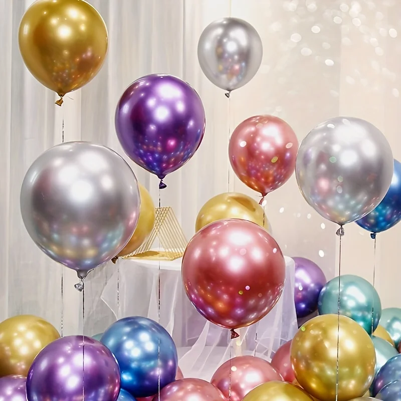 50pc Mixed Color 10Inch Metallic Latex Balloons, for Outdoor Weddings, Celebrations, Birthday Party Decoration Background Globos