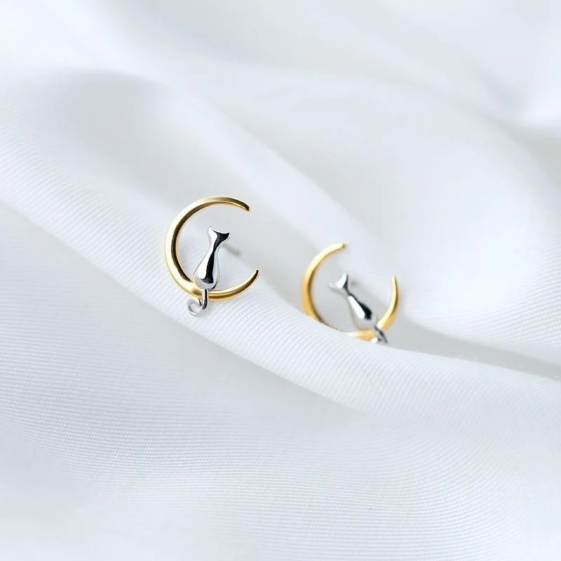 Modian Real 925 Sterling Silver Gold Color Animal Cat Sets Charm Stud Earrings For Women Fashion Necklace Pendant Party Jewelry