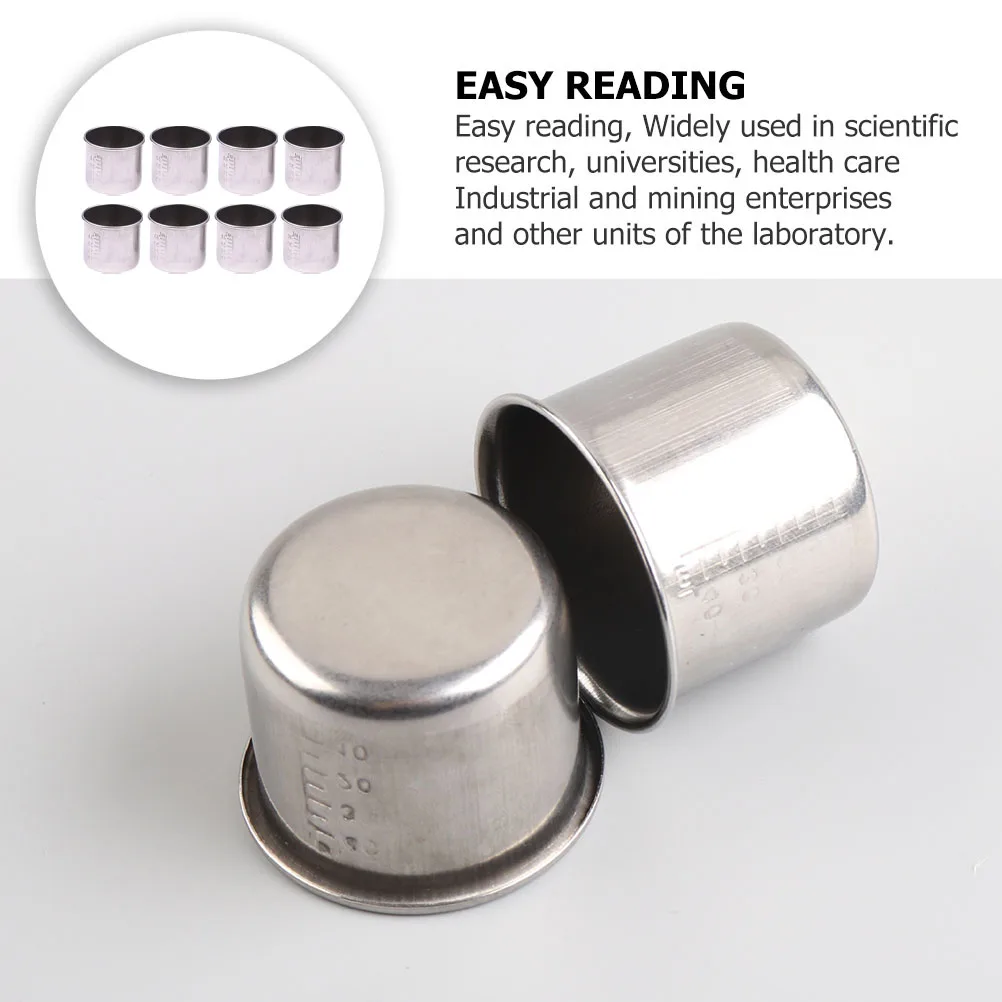 10 قطعة 304 كوب قياس من الفولاذ المقاوم للصدأ 40 مللي مقياس مختبر كوب قابل لإعادة الاستخدام كوب حجمي معدني متدرج للصلبة السائلة
