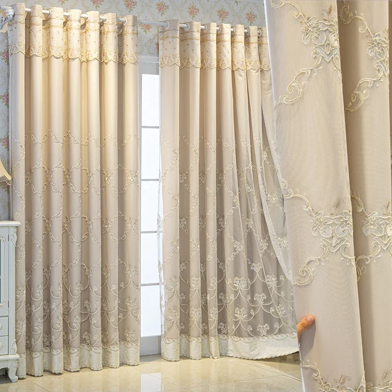 Modern Simple European Curtains for Bedroom Living Room Luxurious Chenille Cloth Yarn One Piece Double Layer Blackout Curtains
