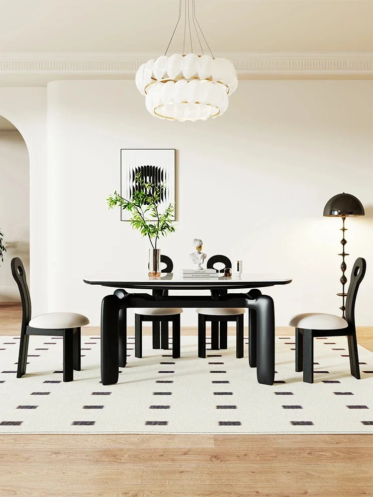 Retro Style Rock Plate Household Elephant Foot Solid Wood Retractable Square round Small Apartment Dining Table and Chair