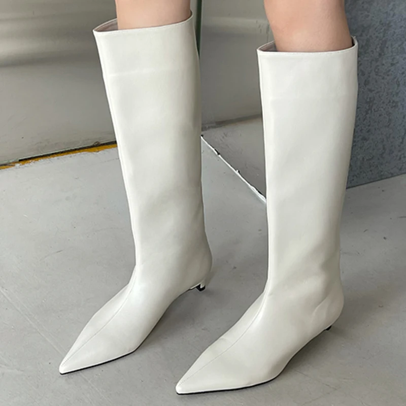 Fashion Women Knee High Boots Slip On Shoes Low Heels Pointe Toe Ladies Shoes Female Footwear Western Modern Long Boots