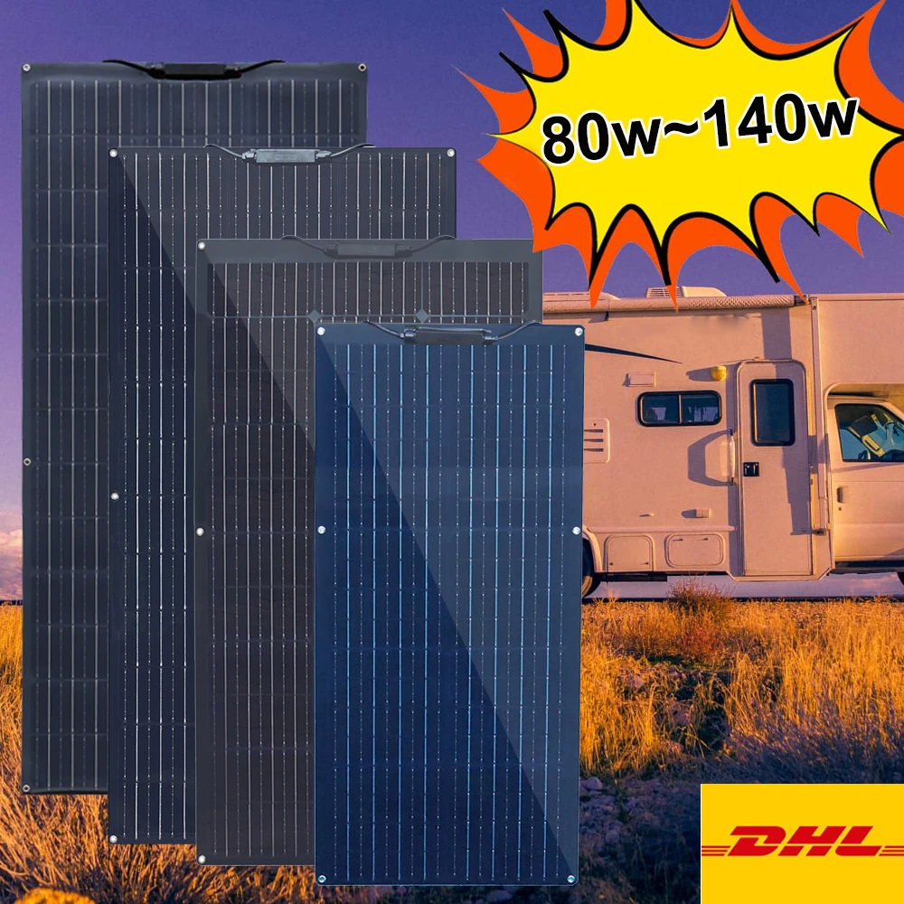 flexible solar panel 12v 140w 120w 100w 200w photovoltaic panel for car camper boat battery home system balcony DHL