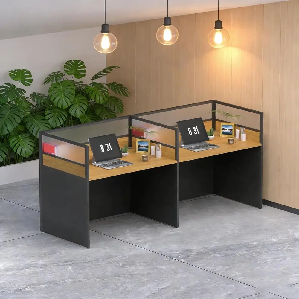 

Desk Workstations with Privacy Screens, Computer Desks for SOHO, 2-Person Side-by-Side Desks without Cabinets