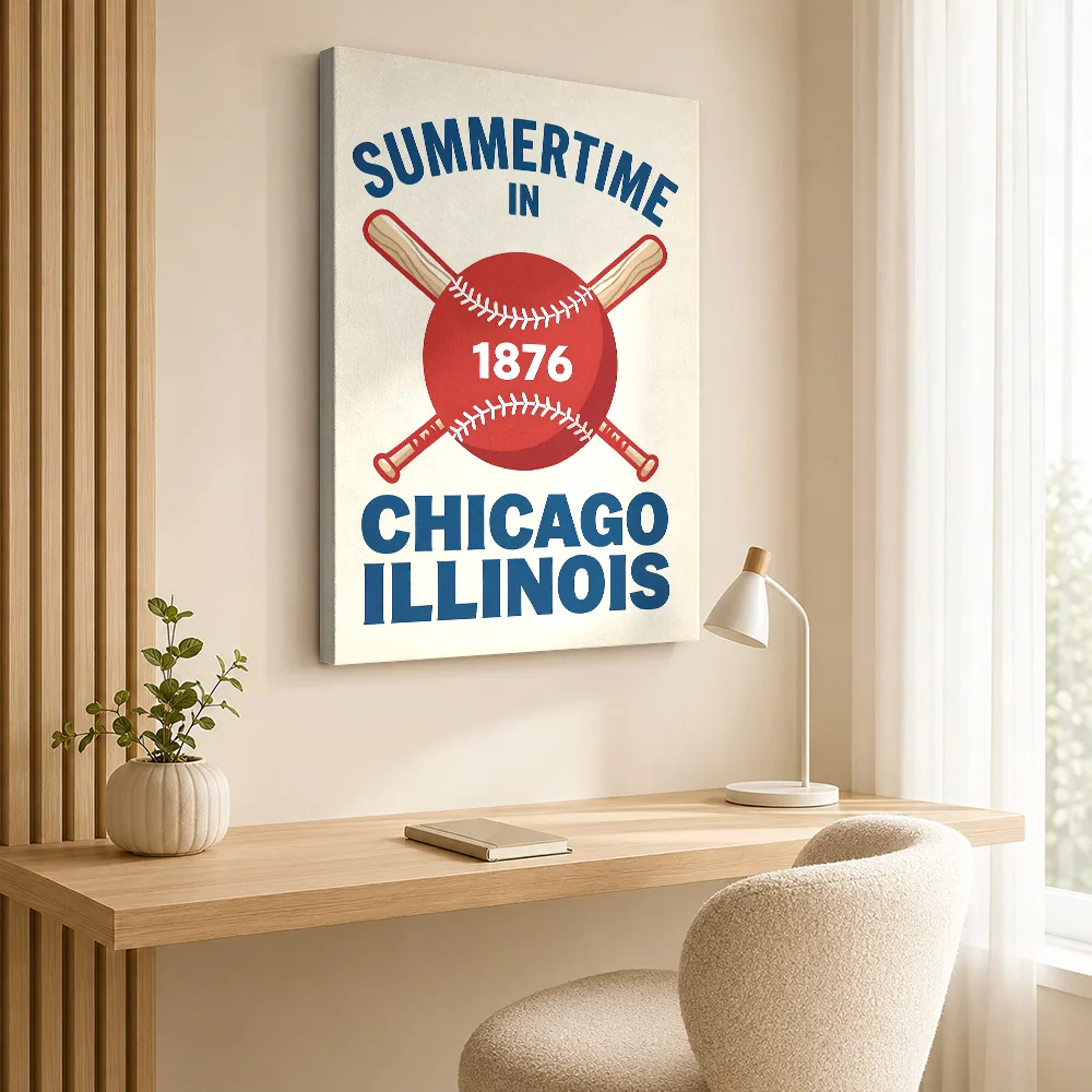 Summertime in Chicago 1876 Baseball Canvas Painting Poster Custom Sports Portrait Canvas Wall Art for Game Room Man Cave Decor