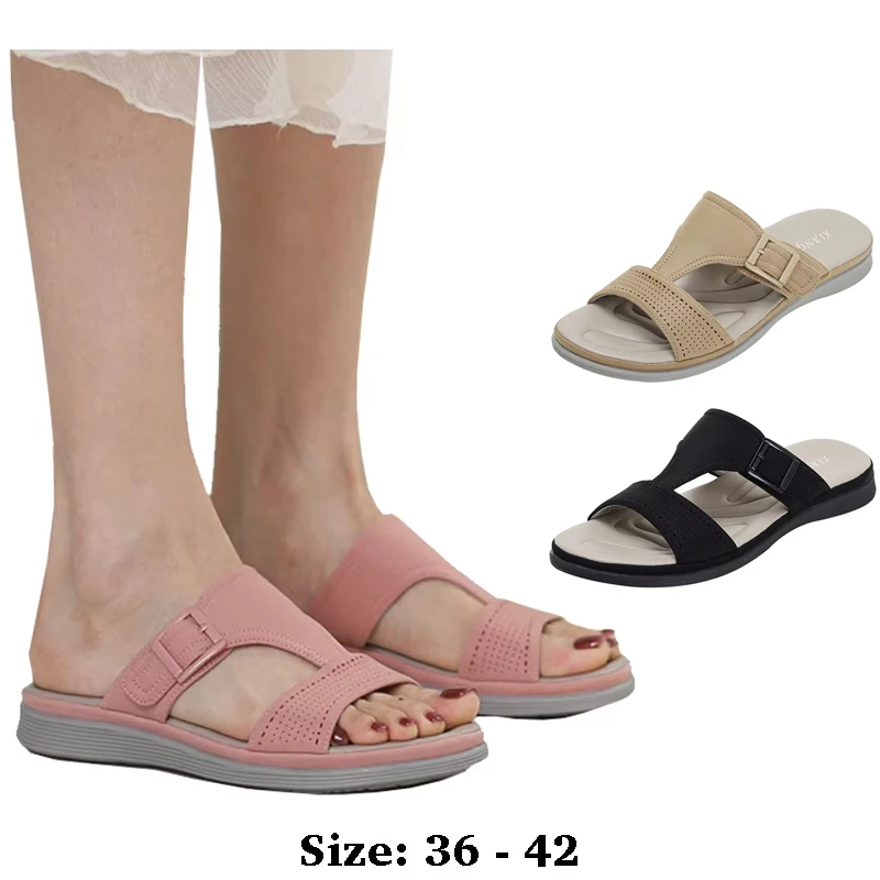 

High quality leather flat sandals for women 3cm low heel new summer 2025 36 42 open toe casual beach shoe black pink khaki