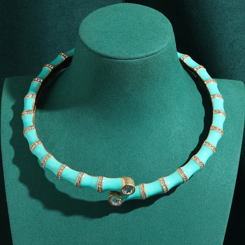 

Vintage Natural Stone Blue Snake Chokers Necklace Women Charm Jewelry Gold Color Wedding Bride Accessories New Arrivals Jewelry