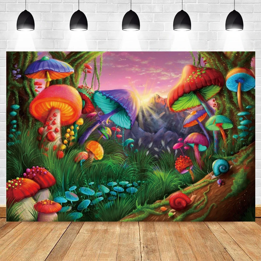 

Dreamlike Mushroom Baby Shower Photocall Backdrop Birthday Portrait Party Decor Photographic Photography Background Photo Studio