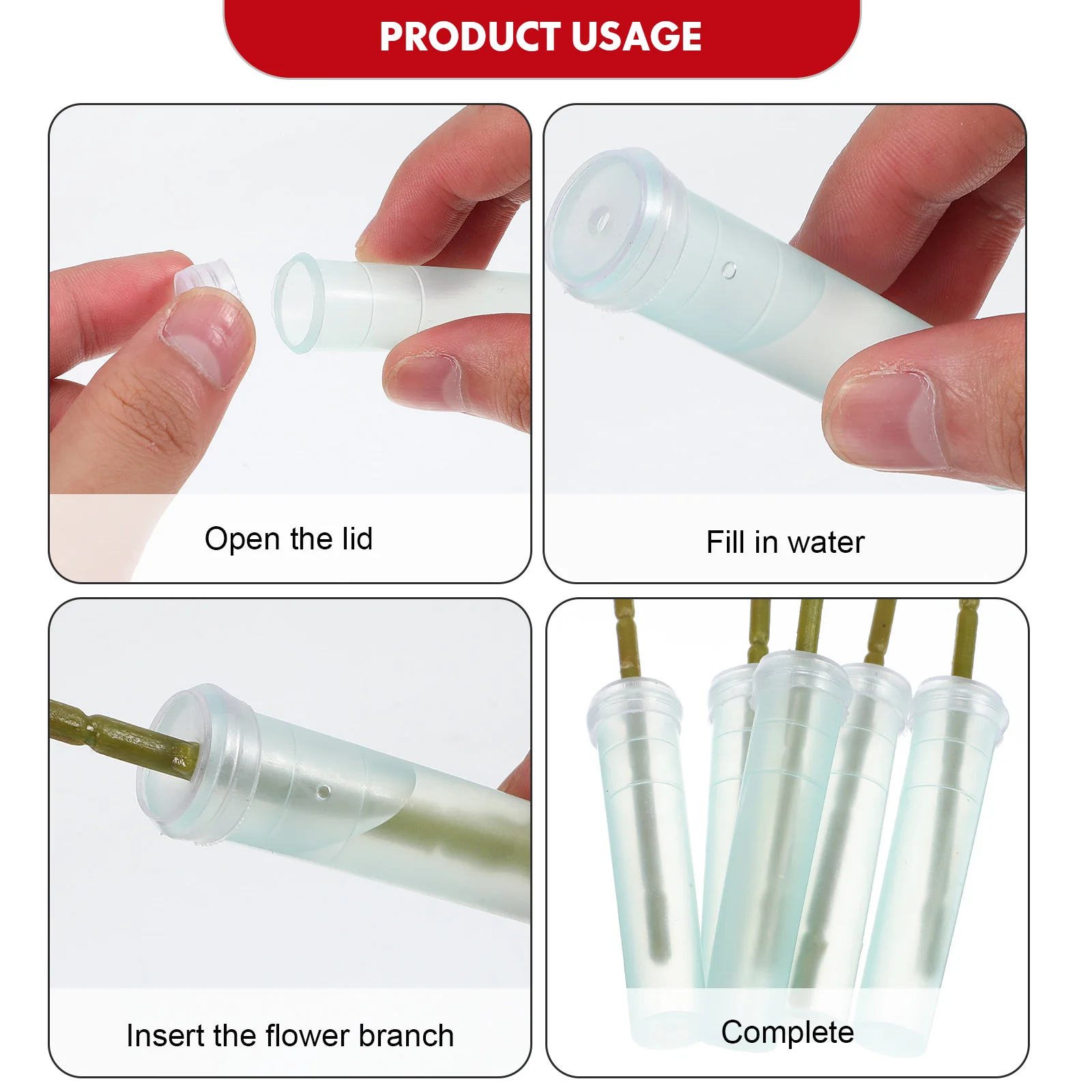 

100pcs Flower Water Transparent Plastic Floral Test Orchid Cap Fresh Keeping Reusable Sealed Floral Watering Tubes For
