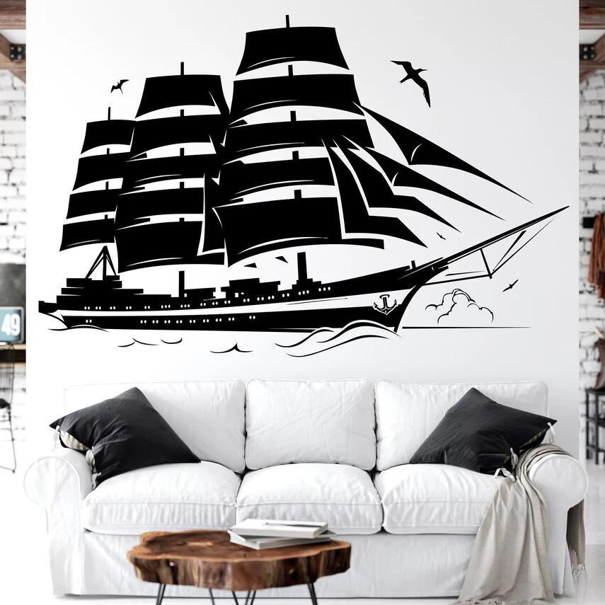 Nautical Ship Sailboat Wall Decal Boat Decor Sailboat Art Vinyl Ship Wall Stickers for Bedroom Living Room Decor Decals S278