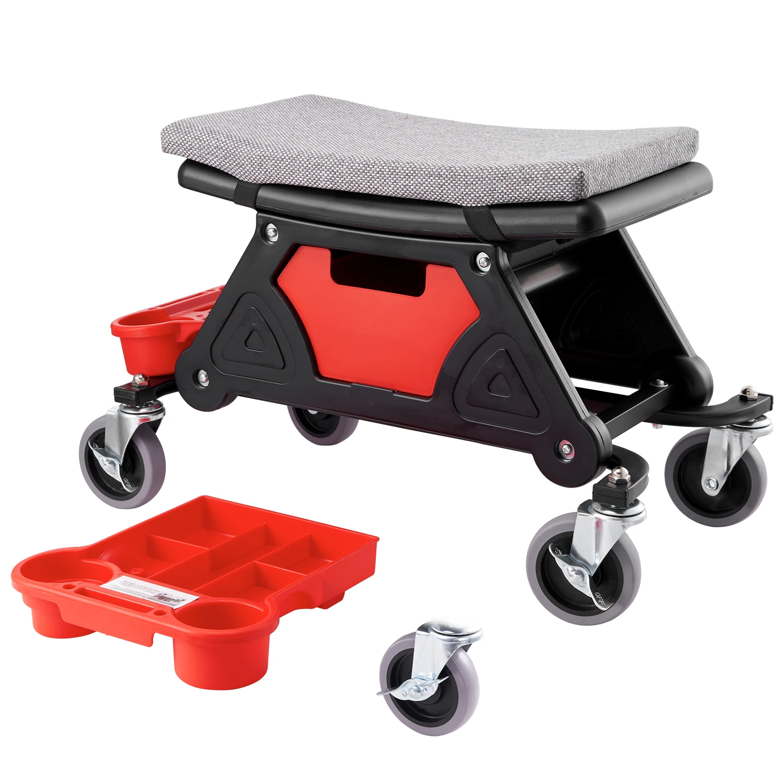 SucceBuy-asiento mecánico rodante de 300 libras con ruedas, bandejas de herramientas, cajón, asiento trepador de rodillos de alta resistencia para garaje, bricolaje, automotriz