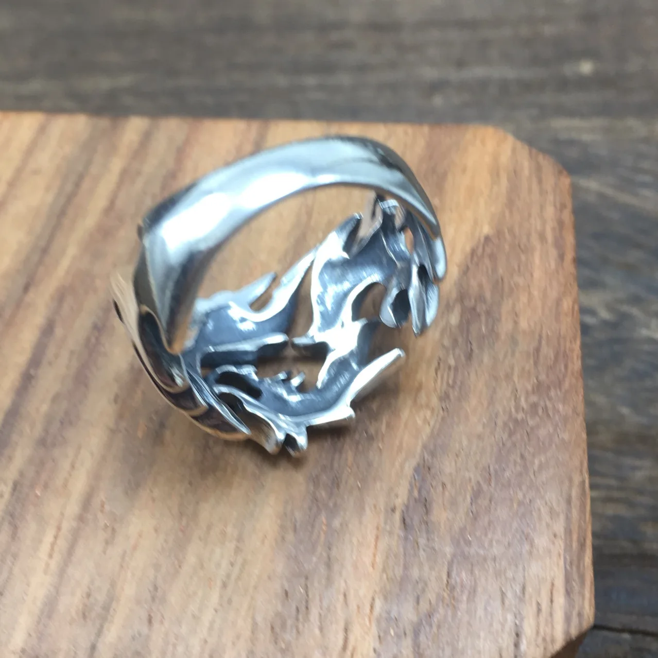 Pure silver flame dragon silver ring for men, retro Thai silver with adjustable opening, pure silver ring with personality