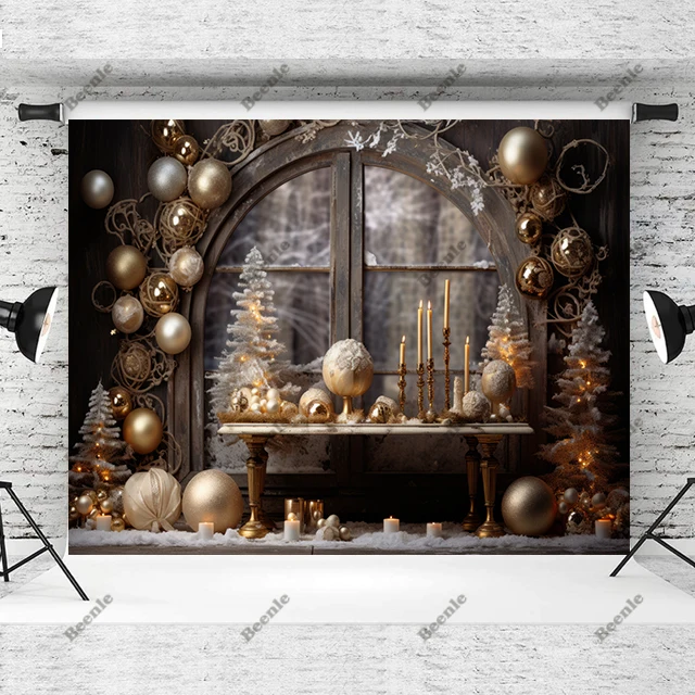 Beenle Christmas Photography Background Winter Forest Candles Xmas Tree Gift Kid Family Portrait Decor Backdrop Photo Studio