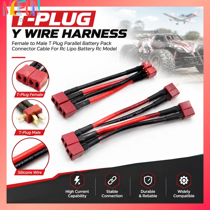 T-Plug Y Wire Harness Female to Male T Plug Parallel Battery Pack Connector Cable For Rc Lipo Battery Rc Model