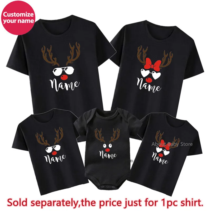 Reindeer Christmas Shirts Custom Name Family Matching Christmas T-Shirt Personalized Holiday Xmas New Year\'s Family Look Outfits