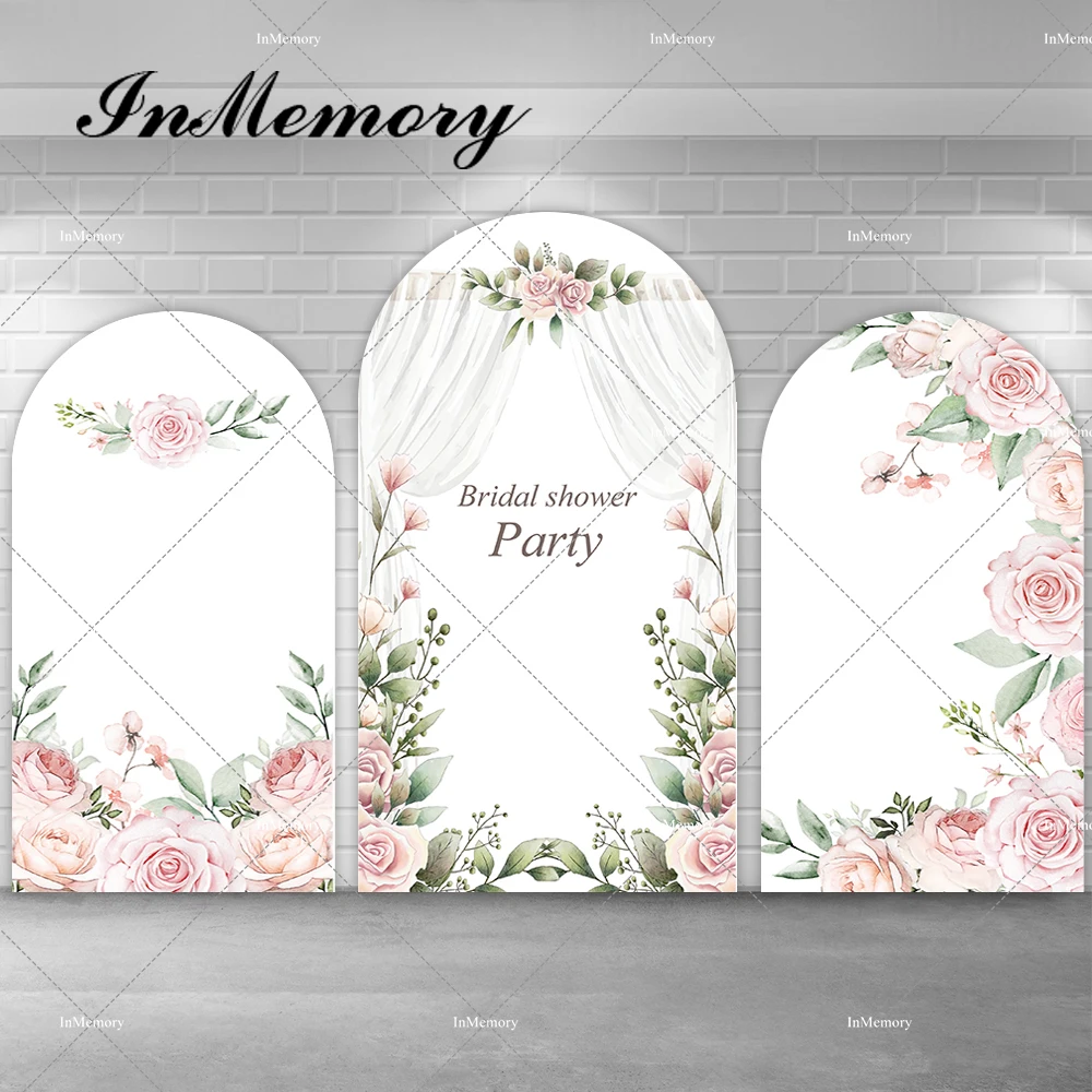 

White Veiling Pink Flowers Lady Bridal Shower Wedding Party Chiara Arch Backdrop Cover Woman Birthday Backgrounds Double-sided