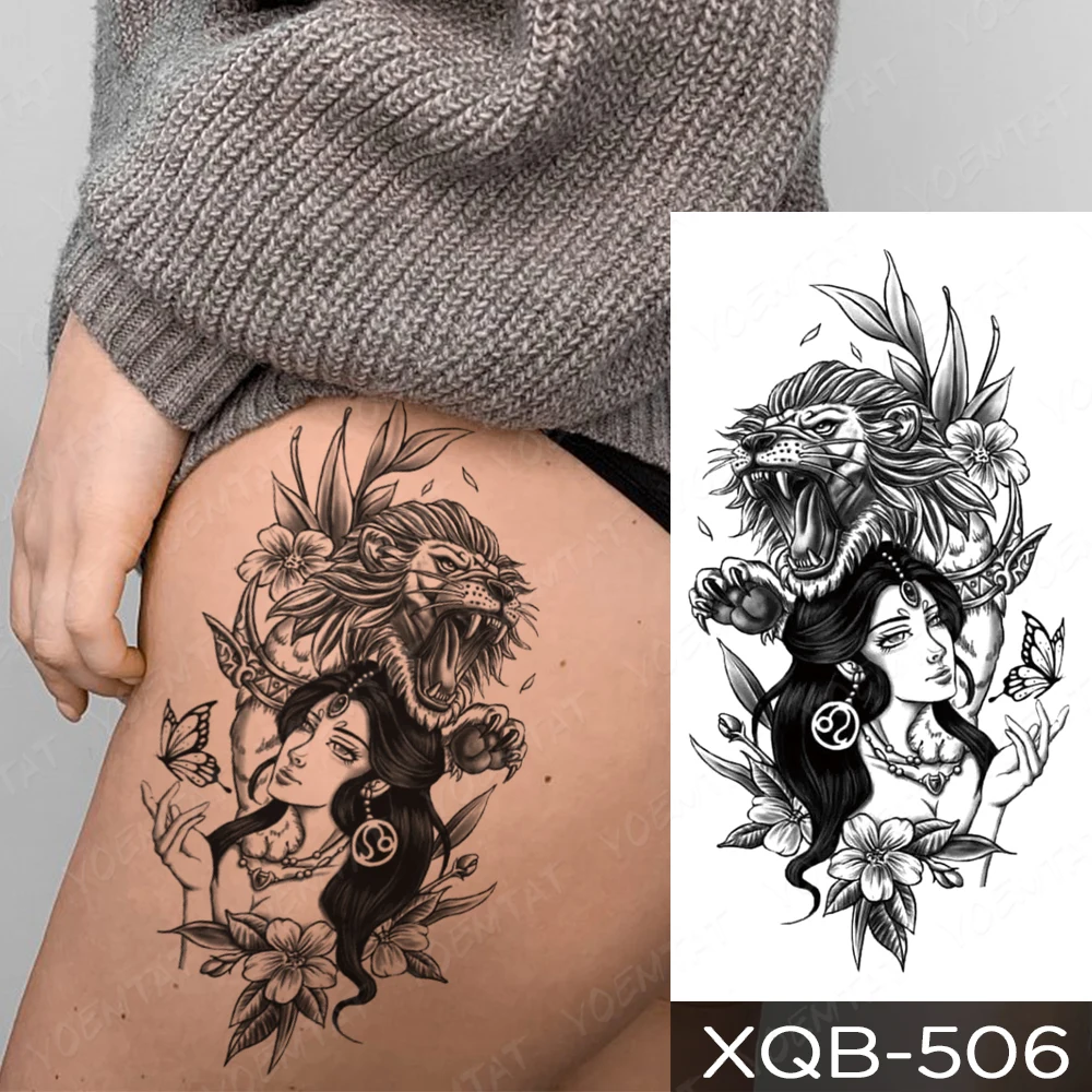 Pegatina de tatuaje temporal a prueba de agua para hombres y mujeres, tatuaje de calavera de búho de Anime Medusa, manga de brazo, tatuajes falsos