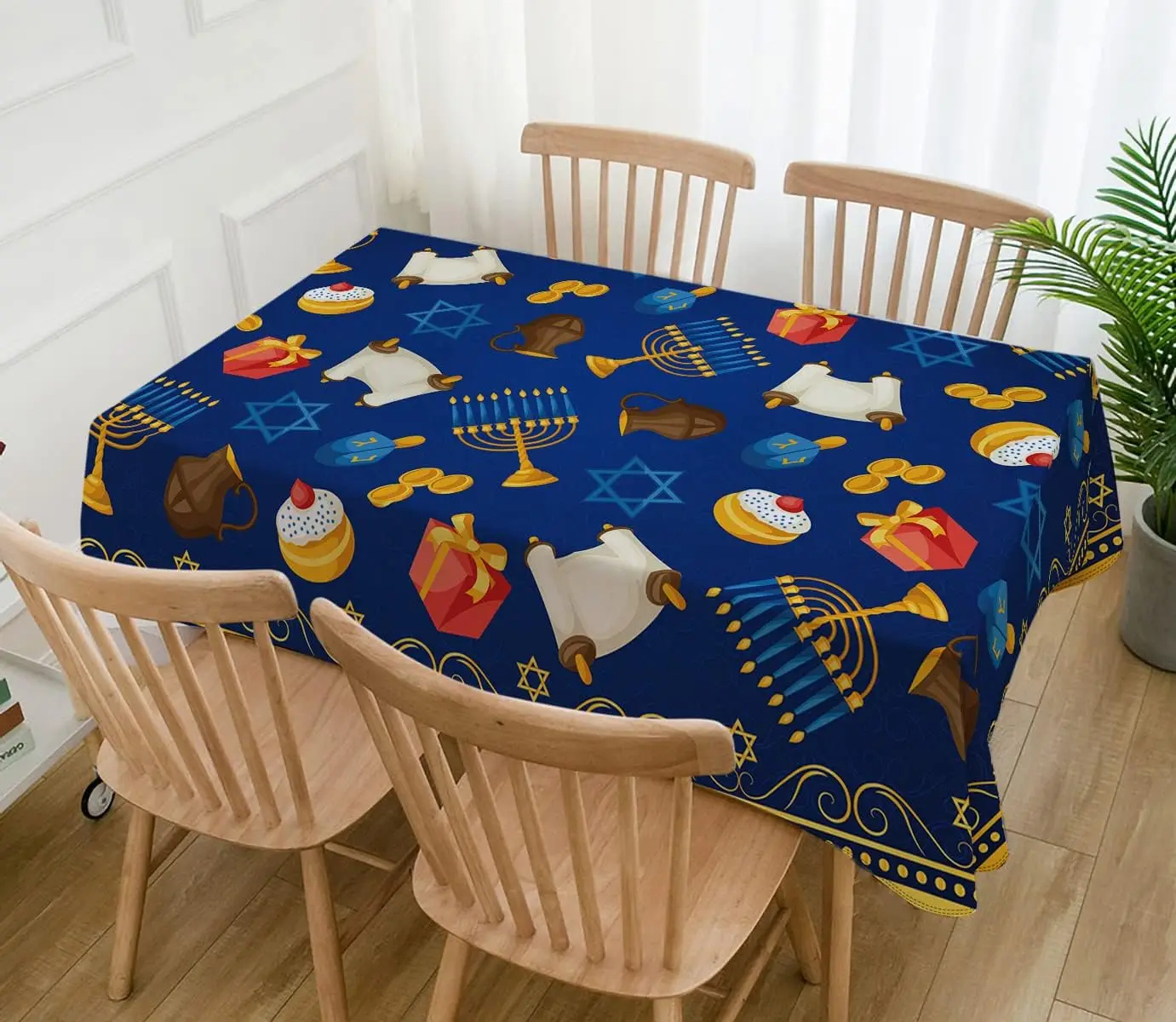 Jewish Hanukkah Menorah Star of David Rectangle Tablecloth Table Decor Waterproof Tablecloth for Table Holiday Party Decorations