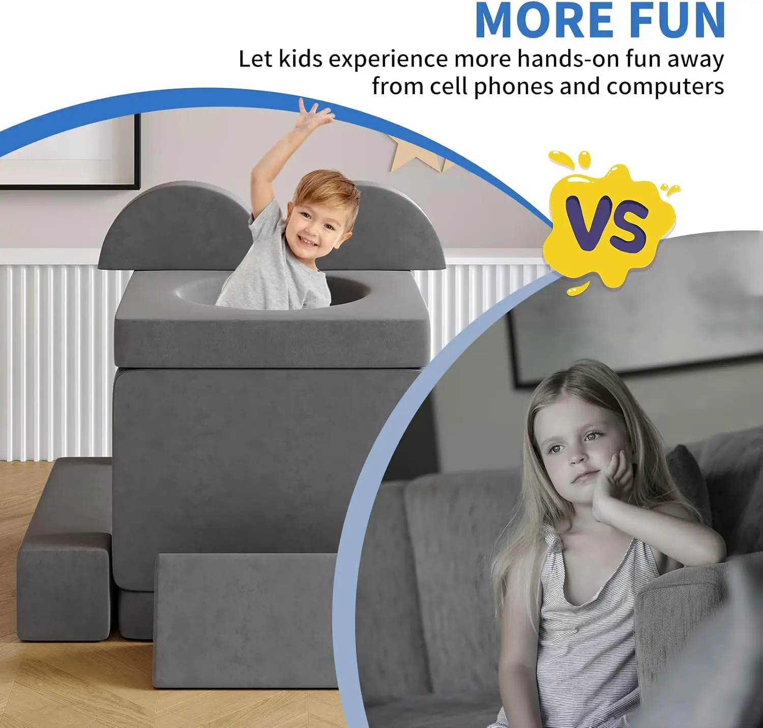 Kleinkindcouch mit 2 Bällen und Tunnel, modulare Kindercouch für Spielzimmer, Kinderspielcouch für Kickball-Spiel, ab 30 Jahren