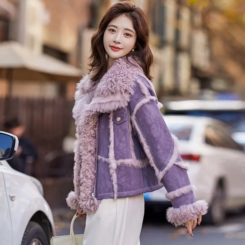 Fashionable and western-style small fragrant style fur integrated autumn and winter coat splicing plush top coat