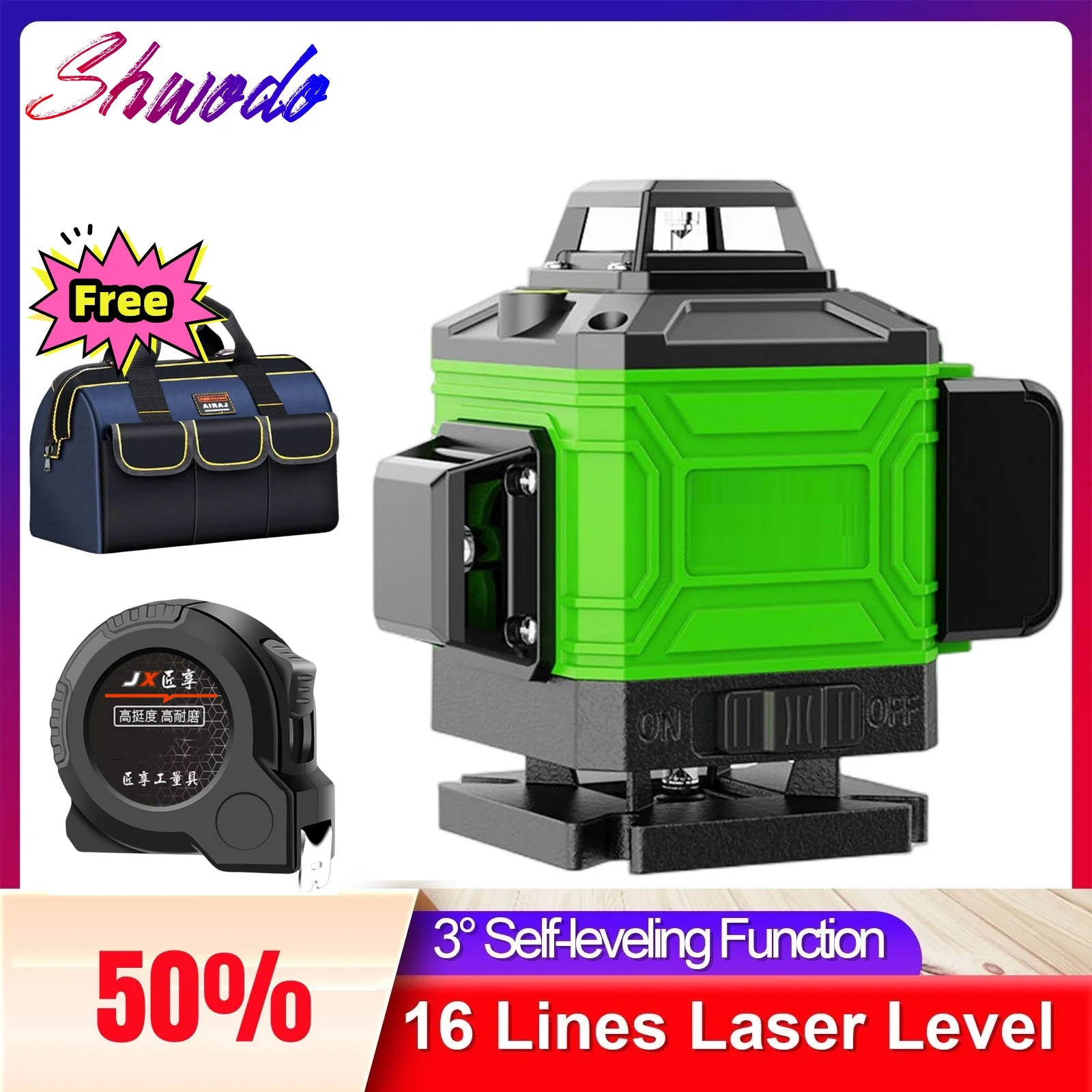 Laser Level Green Line Self Leveling 360 Horizontal and Vertical Super Powerful 12/16 Lines Laser Level with Measuring Tools Bag