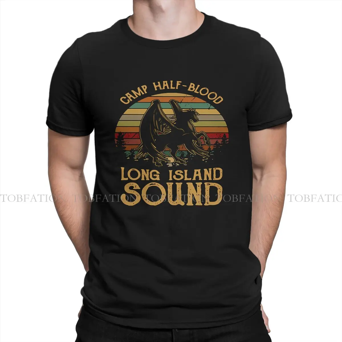 Vintage Percy Jackson Camp Half Blood  Island Sound Sunset Style TShirt Percy Jackson Comfortable Hip Hop T Shirt Short Sleeve