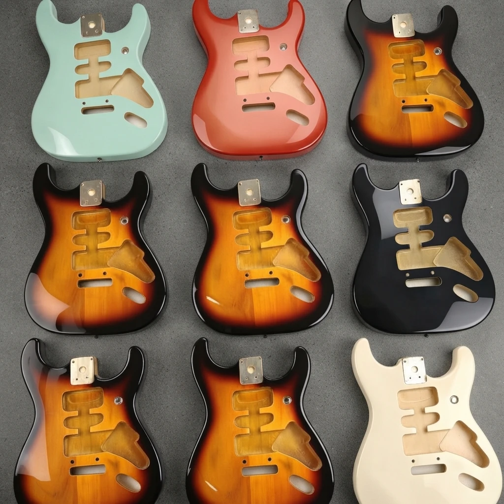 Pre-Routed HSH Red Sunburst ST Electric Body, Gloss Finish, Standard Neck Pocket, 56mm Heel DIY Project Replacement Part