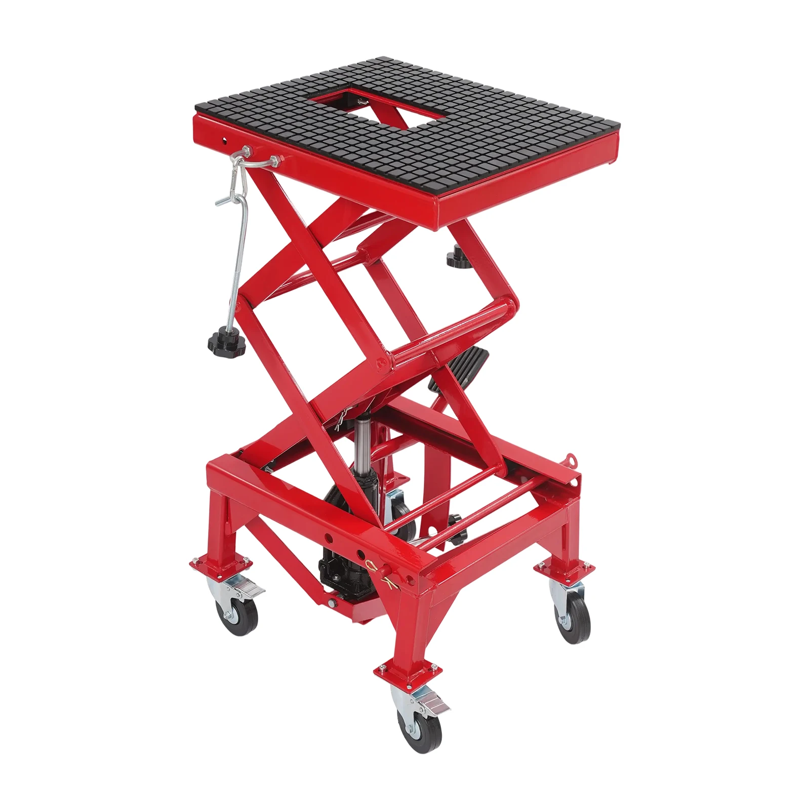 Motorfietslift, zware hydraulische motorfietslift met een draagvermogen van 441 lbs, hydraulische centerstandlift met 4 wielen - afbeelding 2