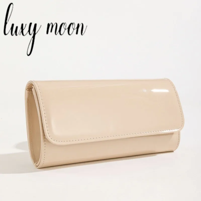 Luxy Moon Women Leather Clutch Bags Apricot Party Handbags Fashion Ladies Solid Color Crossbody Chain Purses Z703