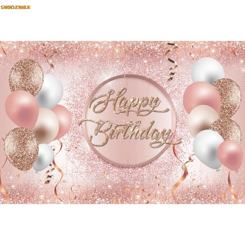 핑크 로즈 골드 생일 파티 배경, 반짝이는 다이아몬드, 18 번째 생일 파티 장식