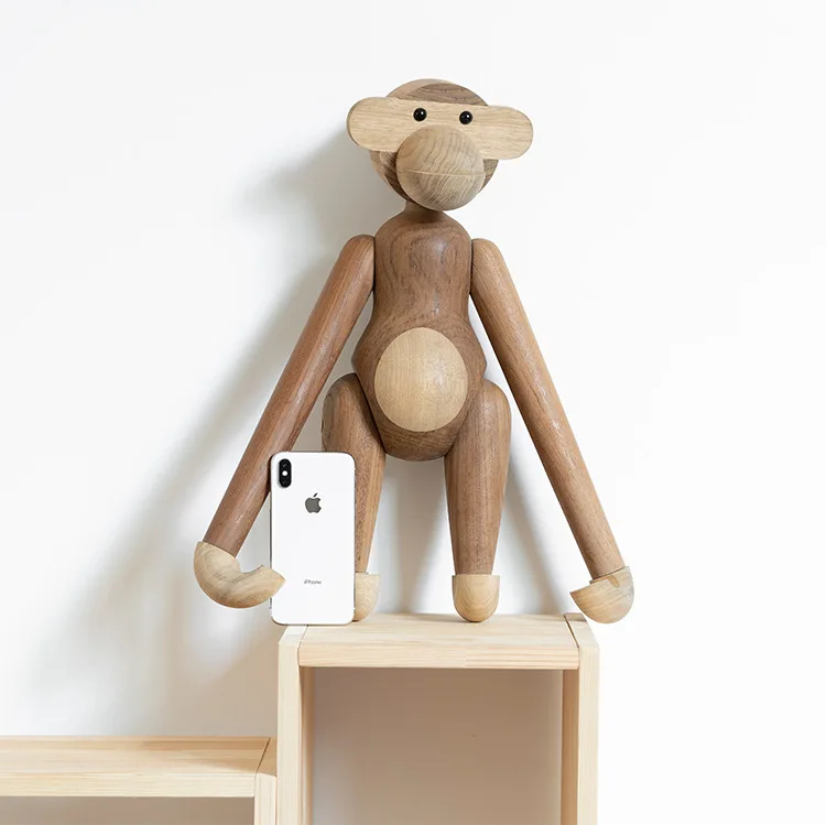 

Large 46CM Danish Wood Monkey for Living Room Decoration Standing Type with Double Tiers Dinnerware Cleaning Tools Included