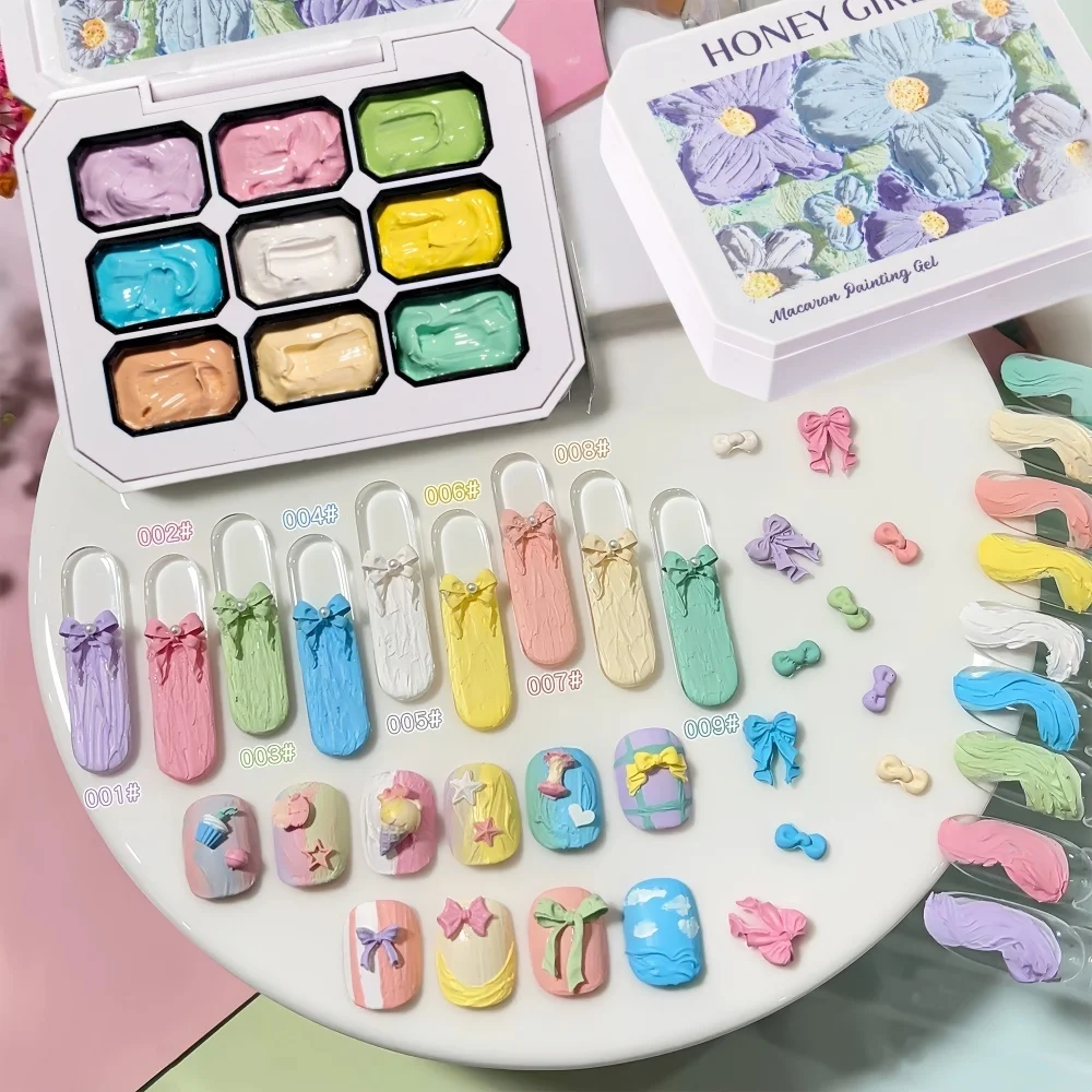 9-Color Macaron Series Oil Painting Solid Nail Polish, Nail Art Gel, Bright Color, High Saturation Cream Texture