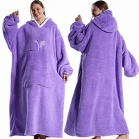 Extra Long Wearable Blankets Winter Flannel Hooded Blanket with Full Sleeves Men Women Cozy Soft Throw Adult TV Blanket 2