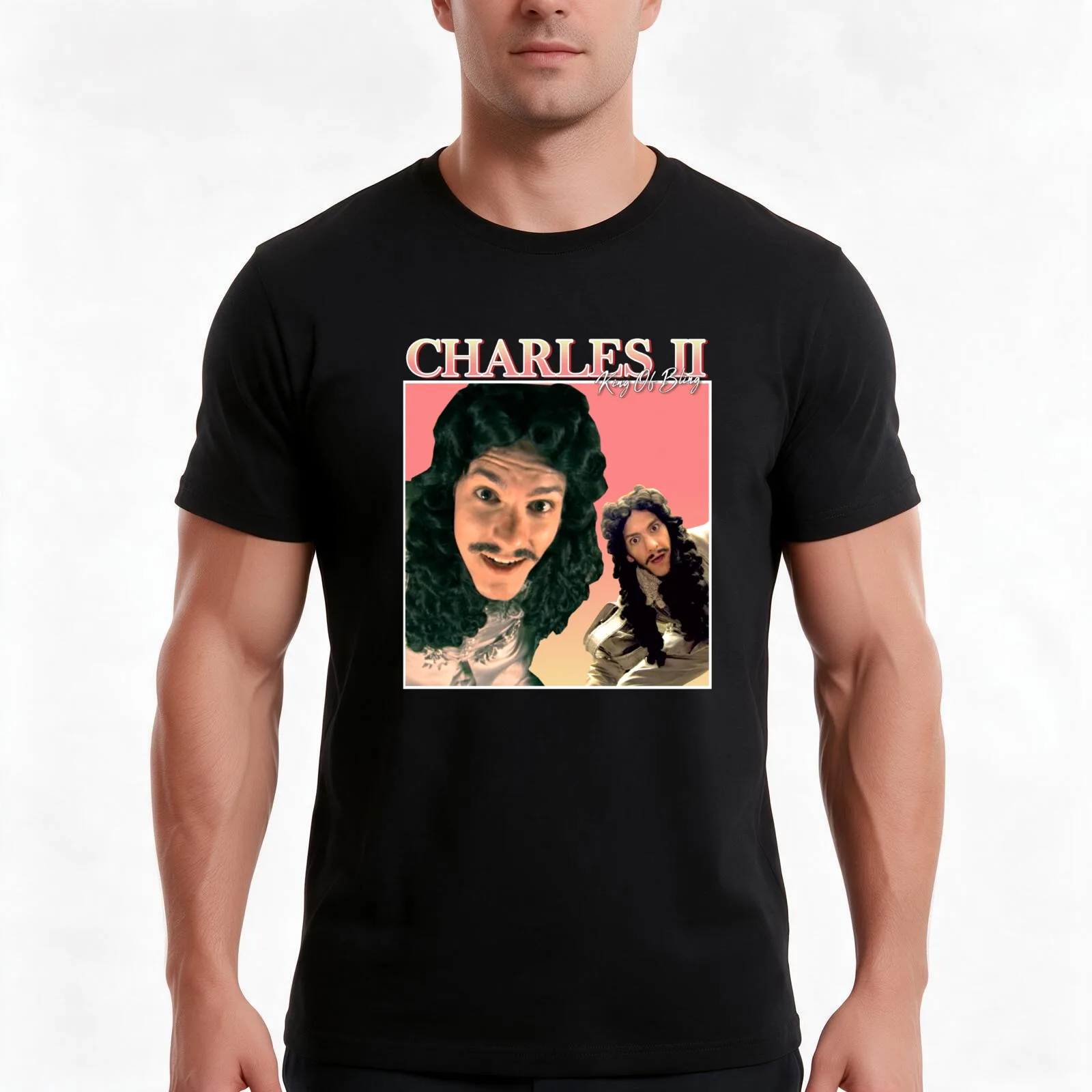 Charles II Vintage/Retro Design T-Shirt, Summer Casual Cotton Tee, Oversized Streetwear Tops, Vintage Graphic Print, 100% Cotton