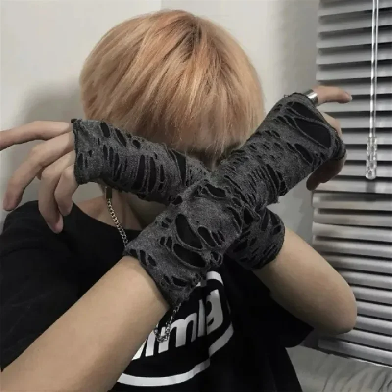 

Sexy Gothic Black Fingerless Long Gloves for Women Men Halloween Gloves Beggars Y2K Black Hole Gloves Punk Dark Cosplay Gloves