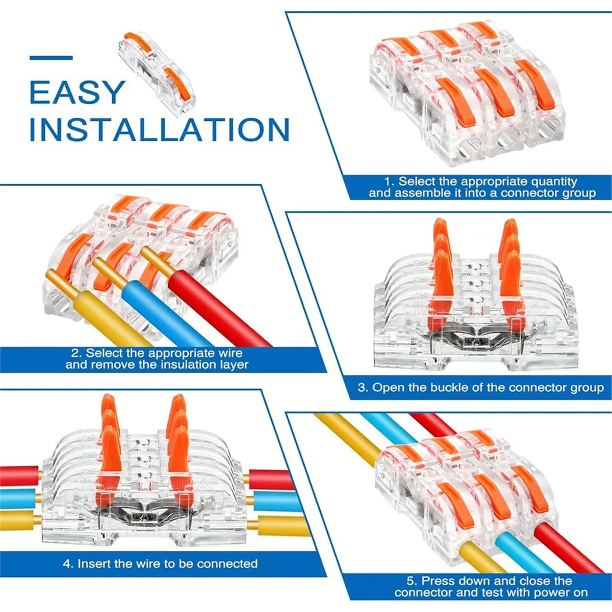 -[T1521C Digital]100Pcs Wire Connectors Inline Wire Cable Connector Quick Compact Cable Connector Transparent Supports Splicing