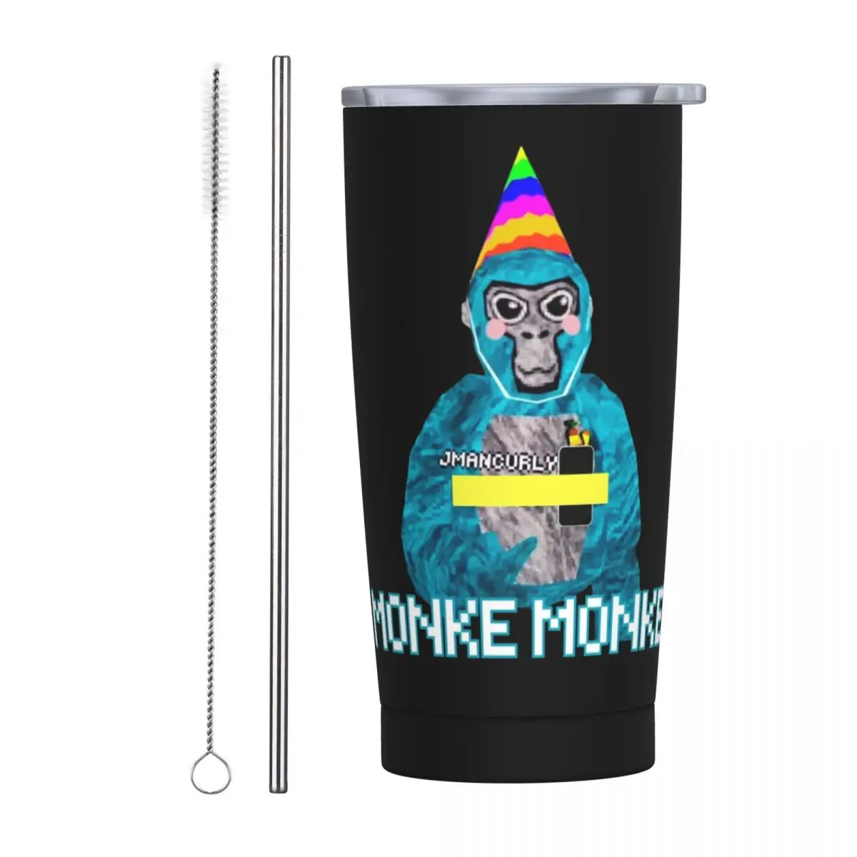 Gorilla Tag Jmancurly Monke Vr Gamer Stainless Steel Tumbler Vacuum Insulated Mugs Thermal Cold Cup Straw With Lid 20oz