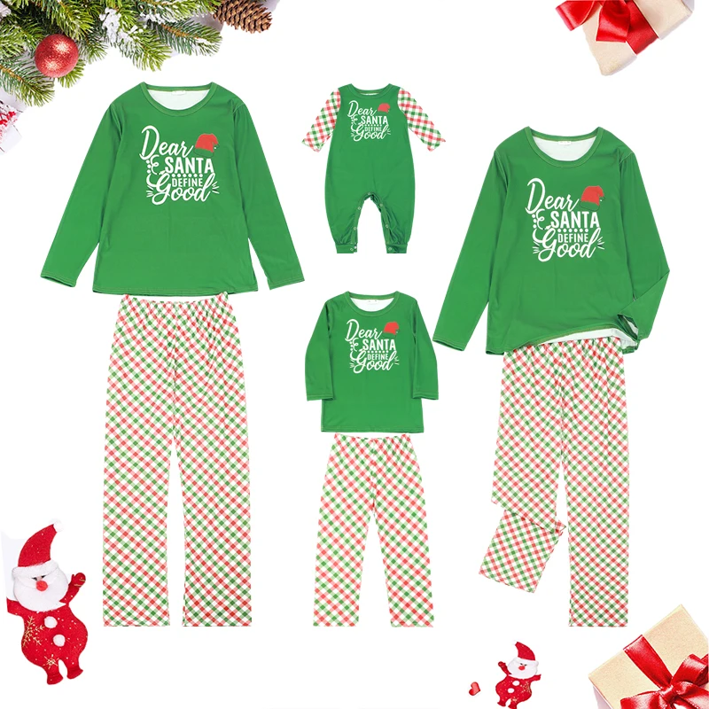 

Christmas Family Matching Pajamas Set Festive Print Long Sleeve Crewneck Top Plaid Print Bottoms