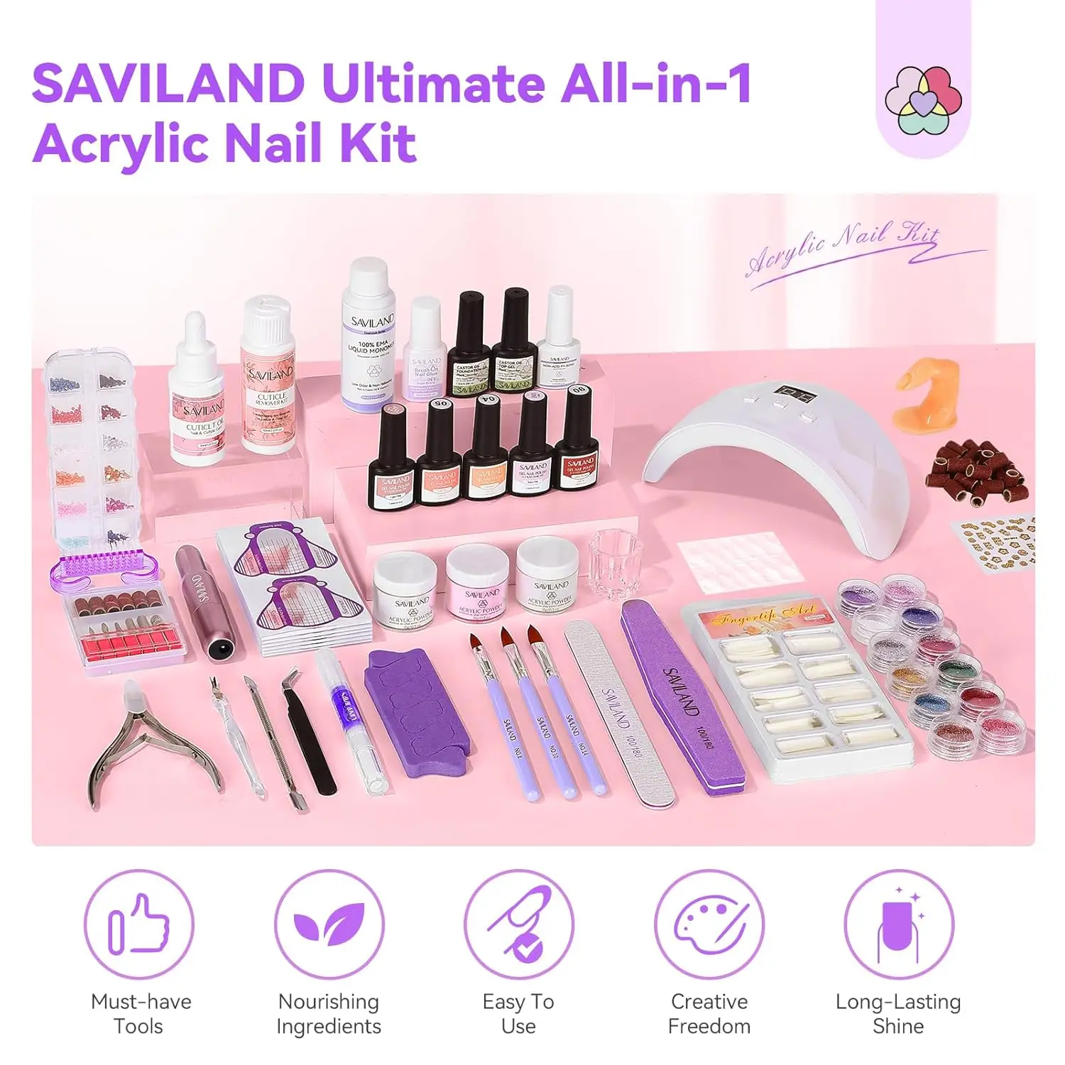Complete Acrylic Nail Kit for Beginners: All-in-1 Set with Practice Finger, Drill, UV Light & Full Tools - Perfect Gift