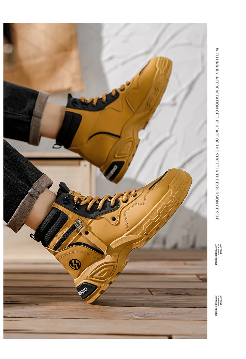 Herrenstiefel Frühling und Herbst Neue Weichsohlen-Antirutsch-Freizeitstiefel Modische Joker-Outdoor-High-Top-Stiefel Jugendliche Komfort-Arbeitsstiefel – Detail 10