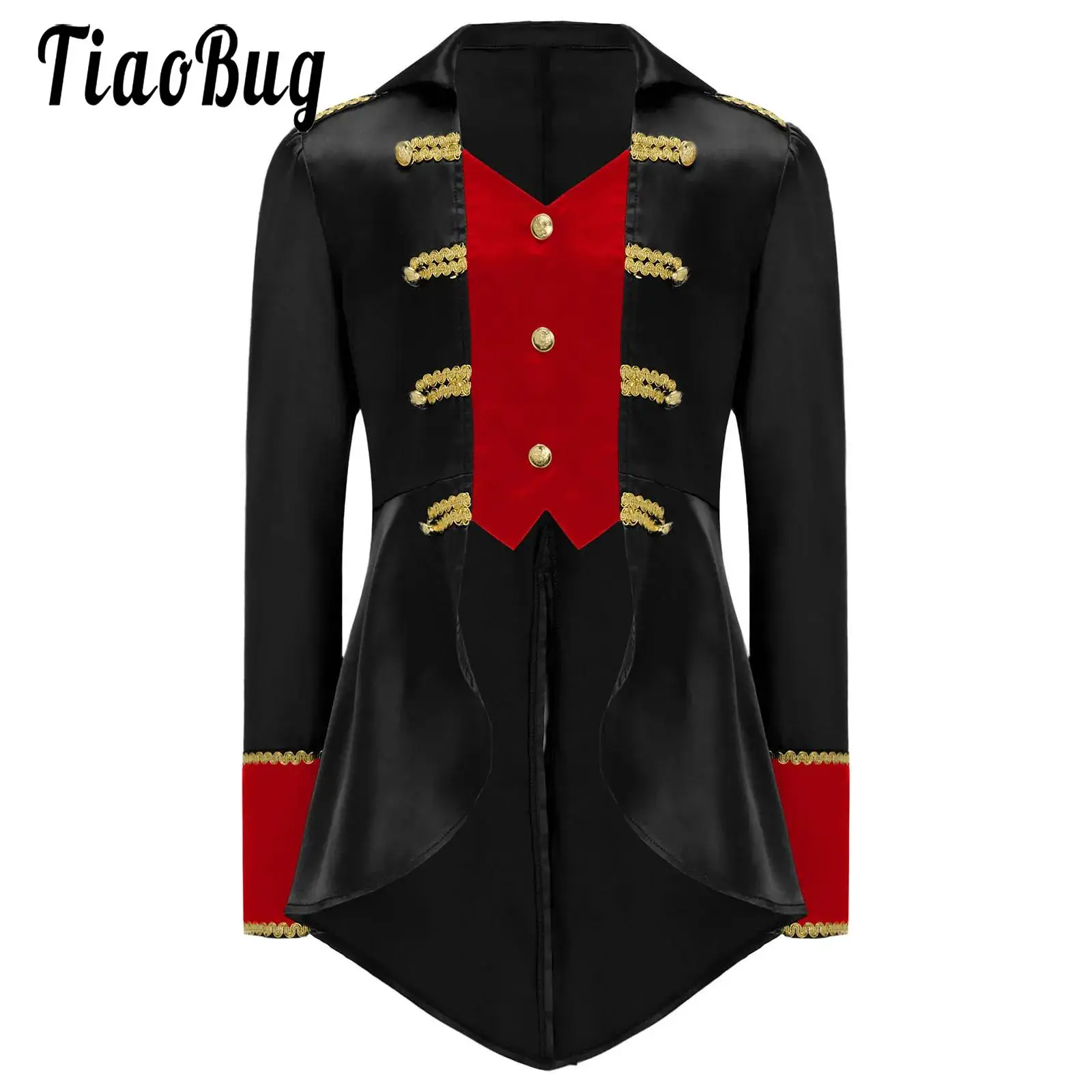 

Kids Boys Halloween Pirate Captain Costume Coat Turn-Down Collar Long Sleeve Swallow-Tailed Jacket for Cosplay Themed Party